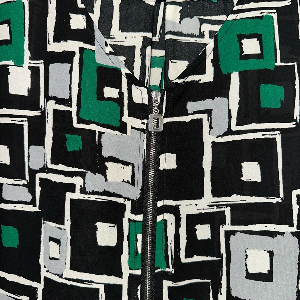 Roz & Ali Women’s Blouse XL Black Green Zip Up Front - Picture 2 of 9